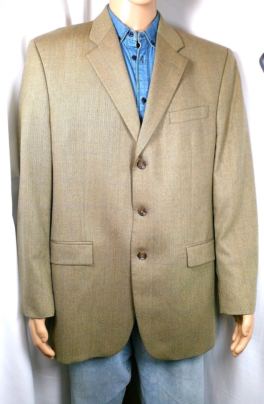 Lauren Ralph Lauren Tan Silk Wool Herringbone Blazer Sport Coat 3 Button 44L